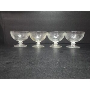 Hazel Atlas Florentine Sherbet Glasses, Footed Dessert Glass, Set of 4, Vintage